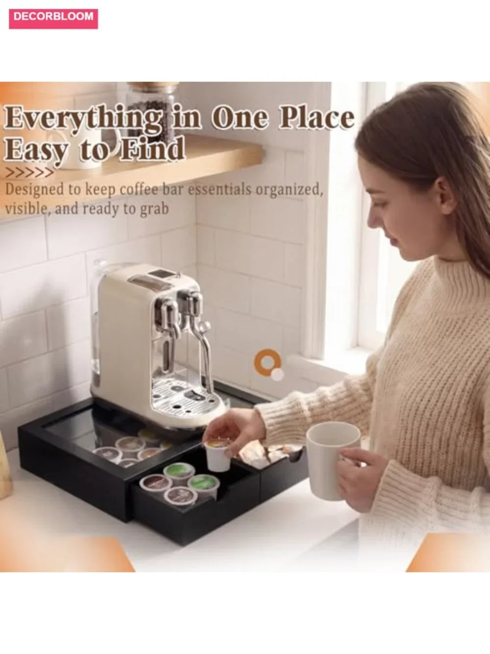 Wooden Coffee Pod Holder with Acrylic Lid, 2 Drawers, Large Capacity